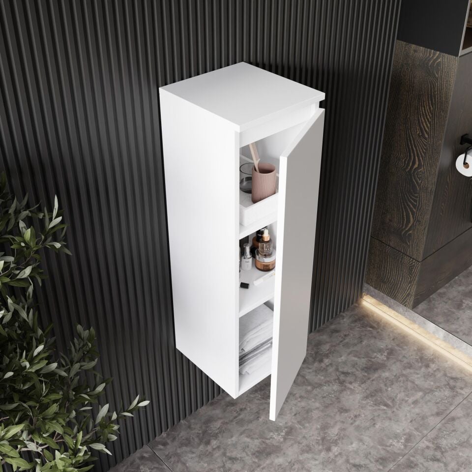 Karen Banyo Deniz 80 Cm Lavabolu, Aynalı Banyo Dolabı, Lavabo Dahil, Boy Dolabı Dahil, Beyaz
