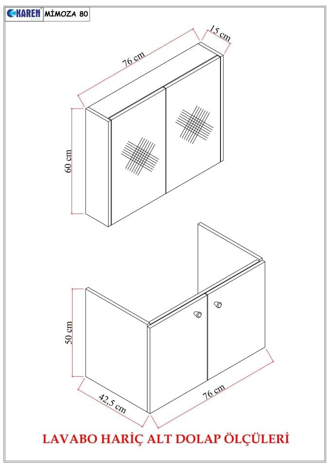 Karen Banyo Mimoza 80Cm Lavabolu, Aynalı Banyo Dolabı Seti, Seramik Lavabo Dahil, Beyaz, Mdf(Kampanya)