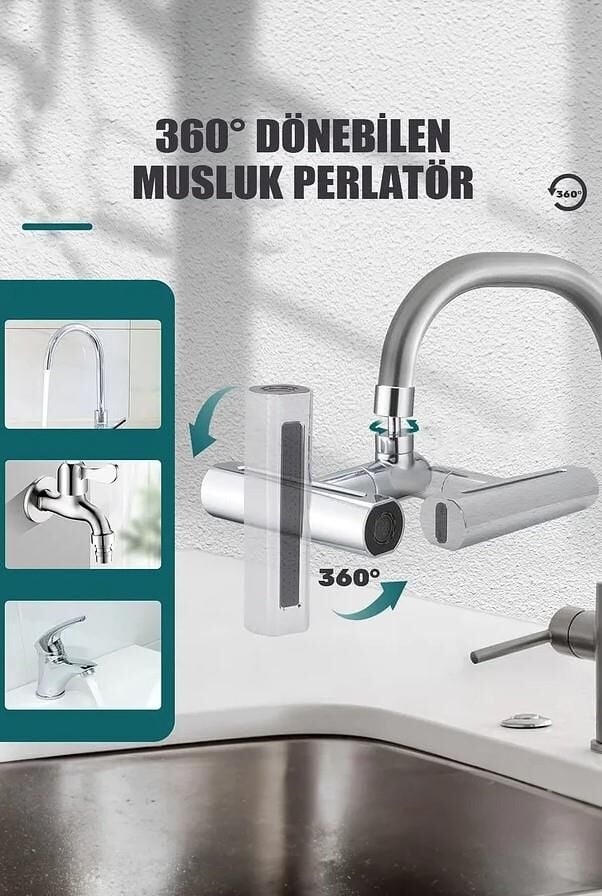 Karen Banyo Krom Tasarruflu 4 Modlu Ayarlanabilir Musluk Başlığı Lavabo Batarya Fiskiye Ucu