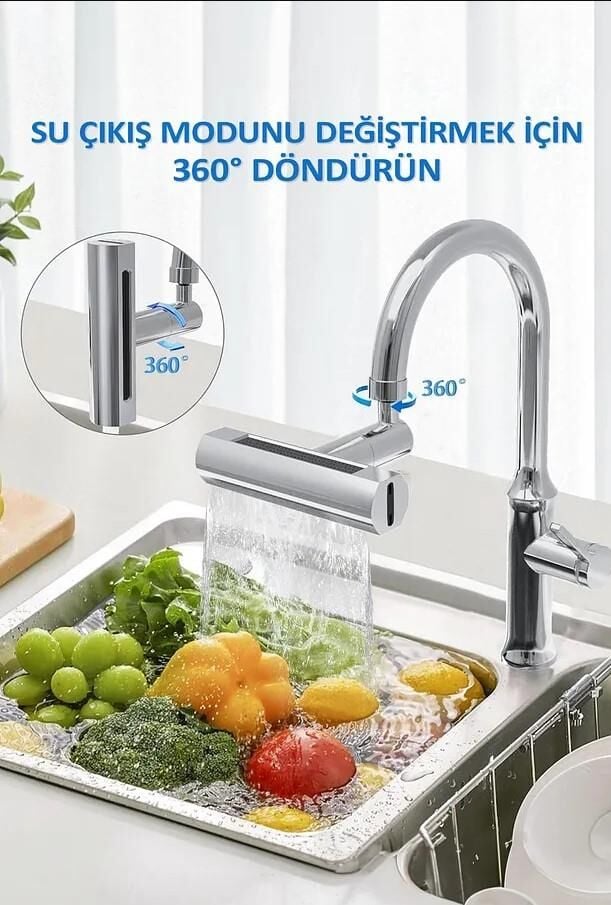 Karen Banyo Krom Tasarruflu 4 Modlu Ayarlanabilir Musluk Başlığı Lavabo Batarya Fiskiye Ucu