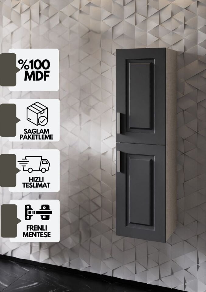 KAREN BANYO ARİN ÇOK AMAÇLI BOY DOLABI TREND GRİ ANTRASİT MDF