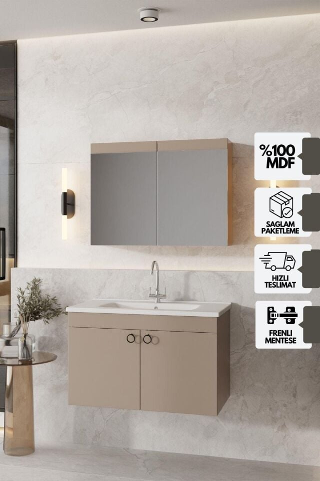 Karen Banyo Dafne 85 Cm, Mdf Lavabolu Banyo Dolabı Seti, Mdf