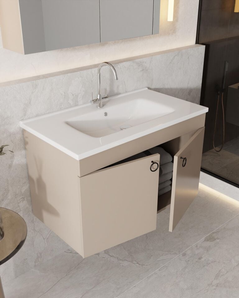 Karen Banyo Dafne 85 Cm, Mdf Lavabolu Banyo Dolabı Seti, Mdf