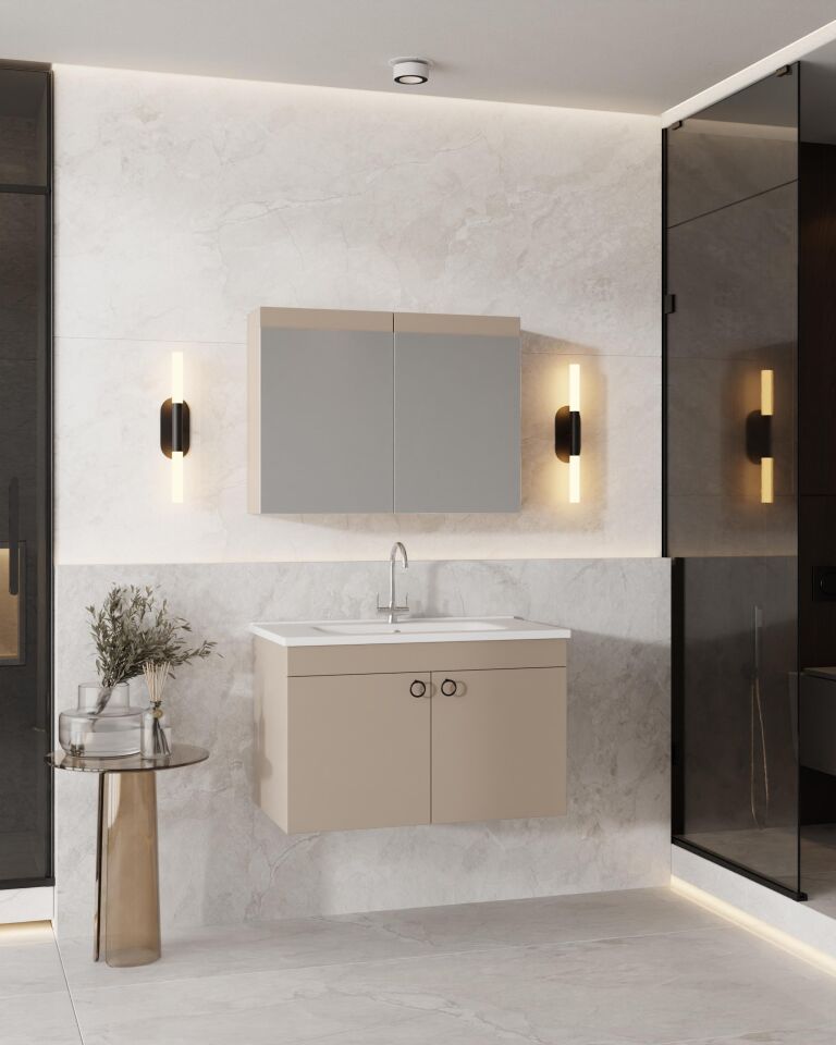Karen Banyo Dafne 85 Cm, Mdf Lavabolu Banyo Dolabı Seti, Mdf