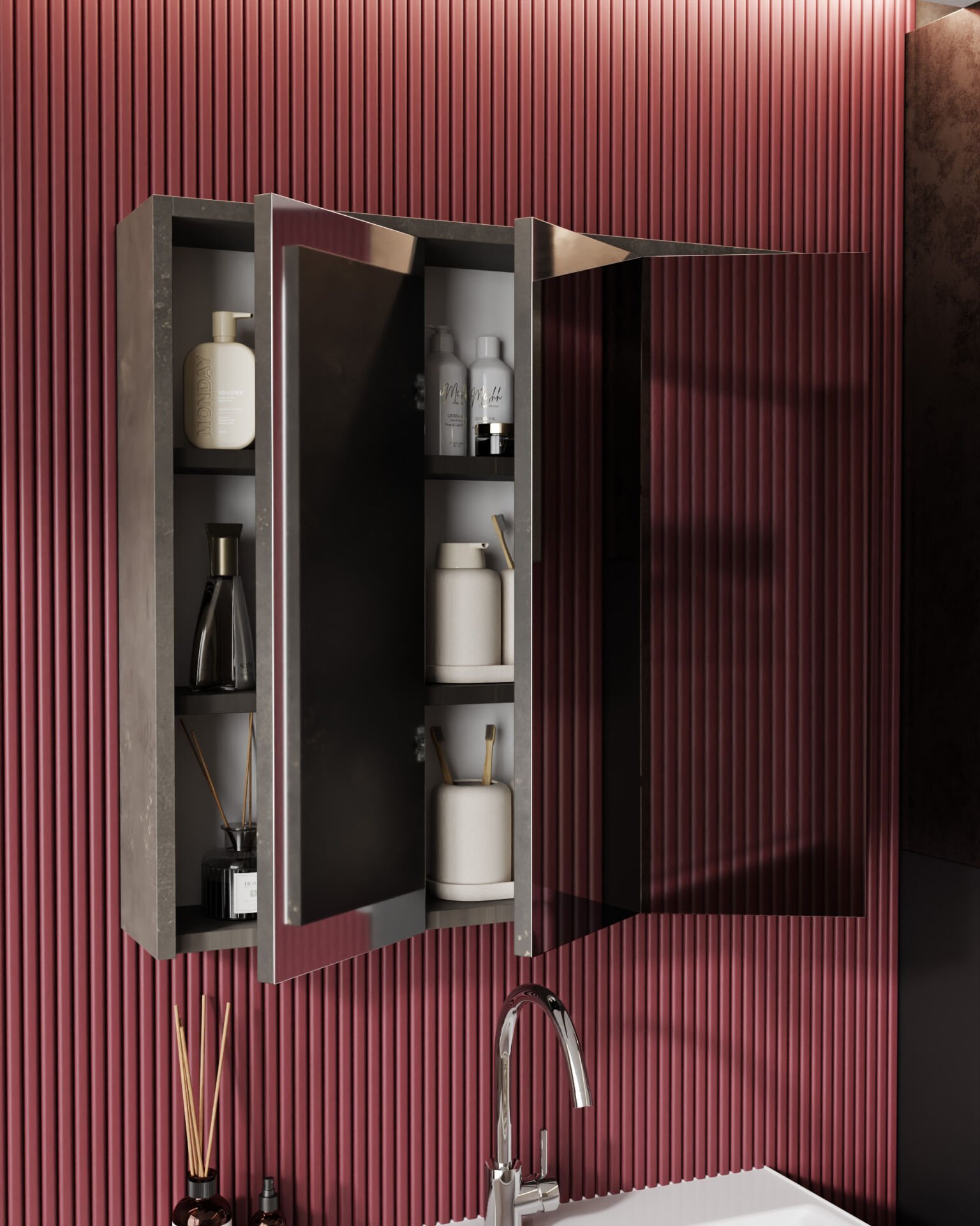 Karen Banyo Beta 80 Cm Üst Modül, Lavabo Üstü Aynalı Banyo Dolabı, Çok Amaçlı Dolap