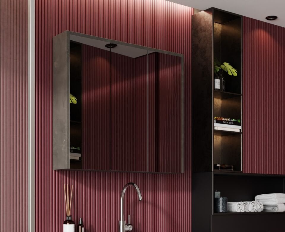 Karen Banyo Beta 80 Cm Üst Modül, Lavabo Üstü Aynalı Banyo Dolabı, Çok Amaçlı Dolap