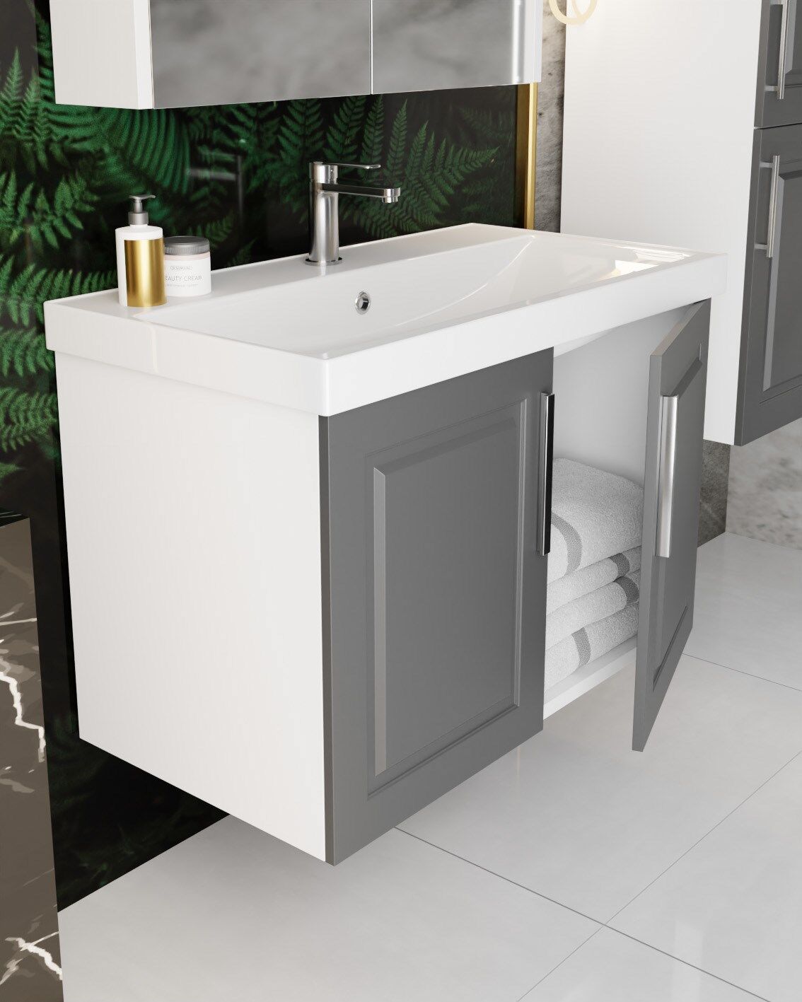 Karen Banyo Arin 80 Cm Banyo Dolabı Antrasit, Alt Modül, Mdf, Lavabo Dahil, Lavabolu