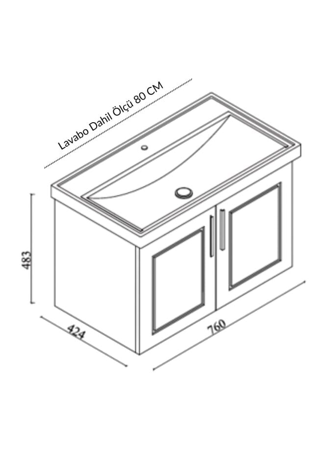 Karen Banyo Arin 80 Cm Banyo Dolabı Antrasit, Alt Modül, Mdf, Lavabo Dahil, Lavabolu