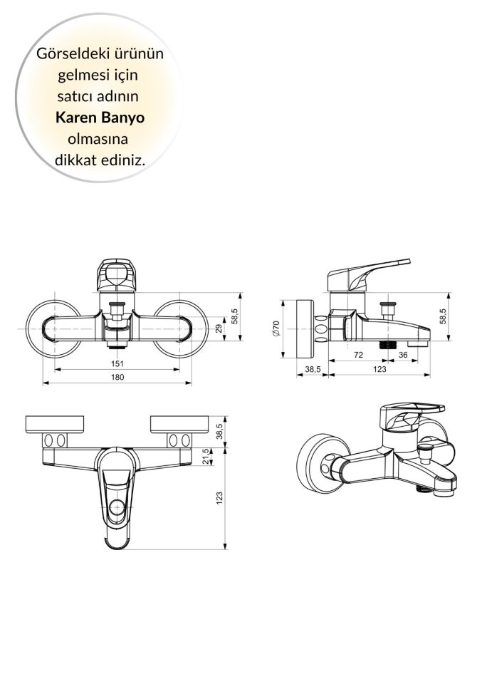 Karen Banyo Tulipek Banyo Bataryası, Krom, Cisa 46414