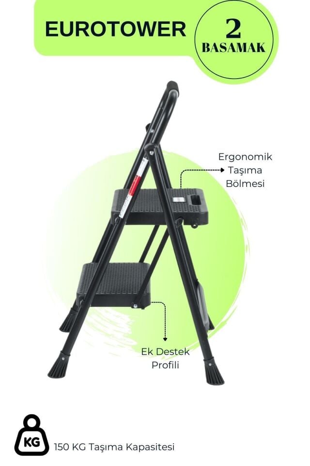 Eurotower 2 basamak Özel Tasarım Geniş Basamaklı Siyah Merdiven