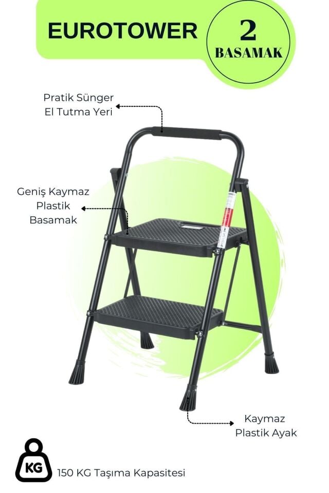 Eurotower 2 basamak Özel Tasarım Geniş Basamaklı Siyah Merdiven