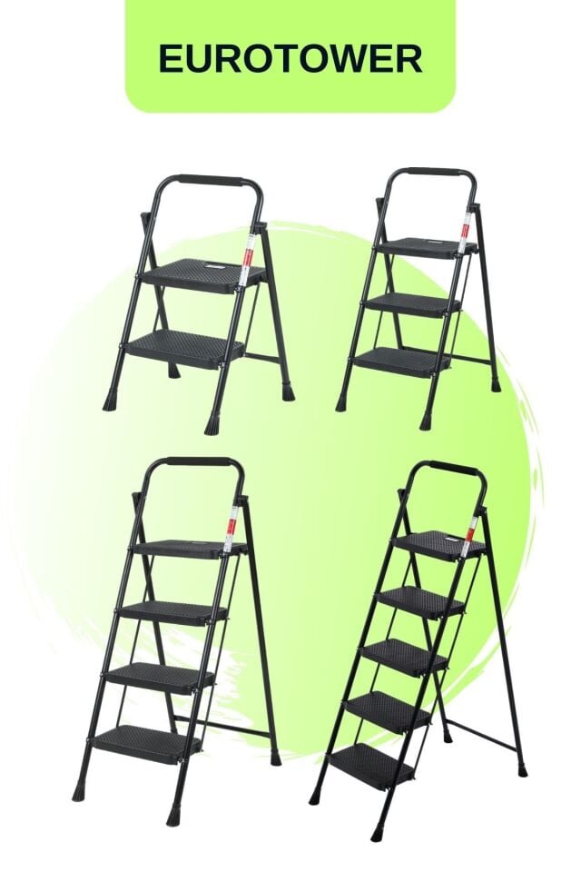 Eurotower 2 basamak Özel Tasarım Geniş Basamaklı Siyah Merdiven