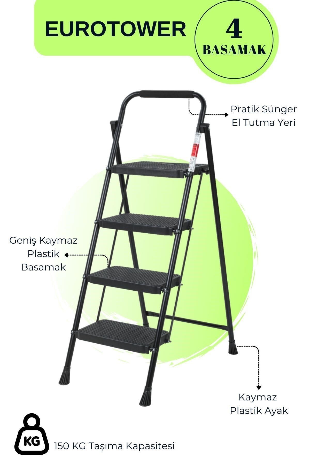 Eurotower 4 basamak Özel Tasarım Geniş Basamaklı Siyah Merdiven
