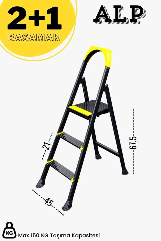 Karen Alp Siyah 2+1 Metal Basamaklı Katlanabilir Merdiven