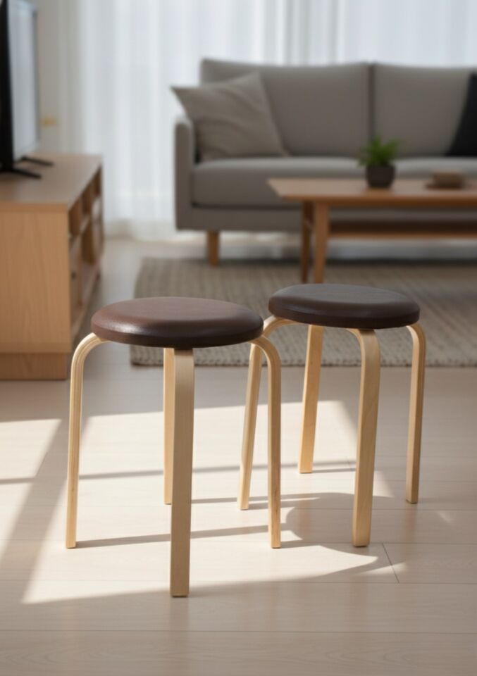 Hazar Deri Tabure, Papel Ayaklı  2 Adet Koyu Kahve