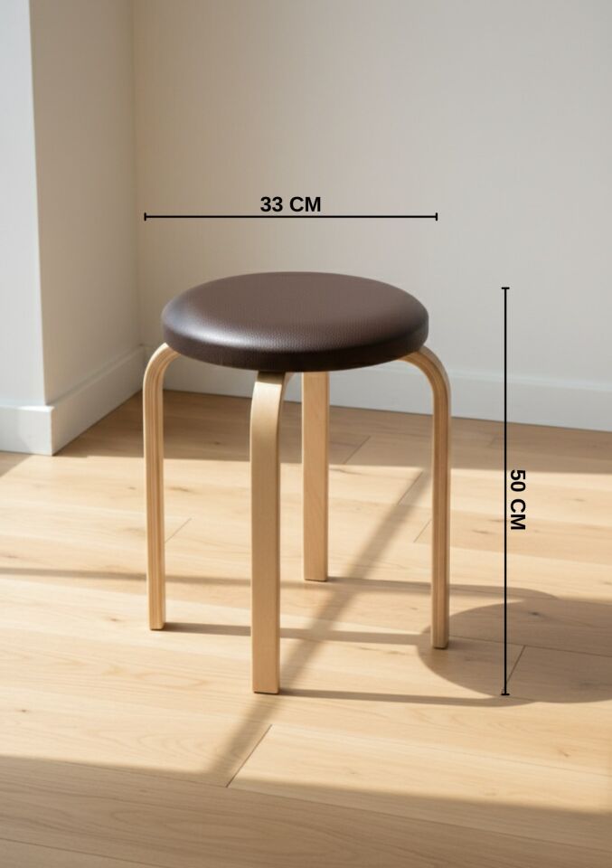 Hazar Deri Tabure, Papel Ayaklı  2 Adet Koyu Kahve