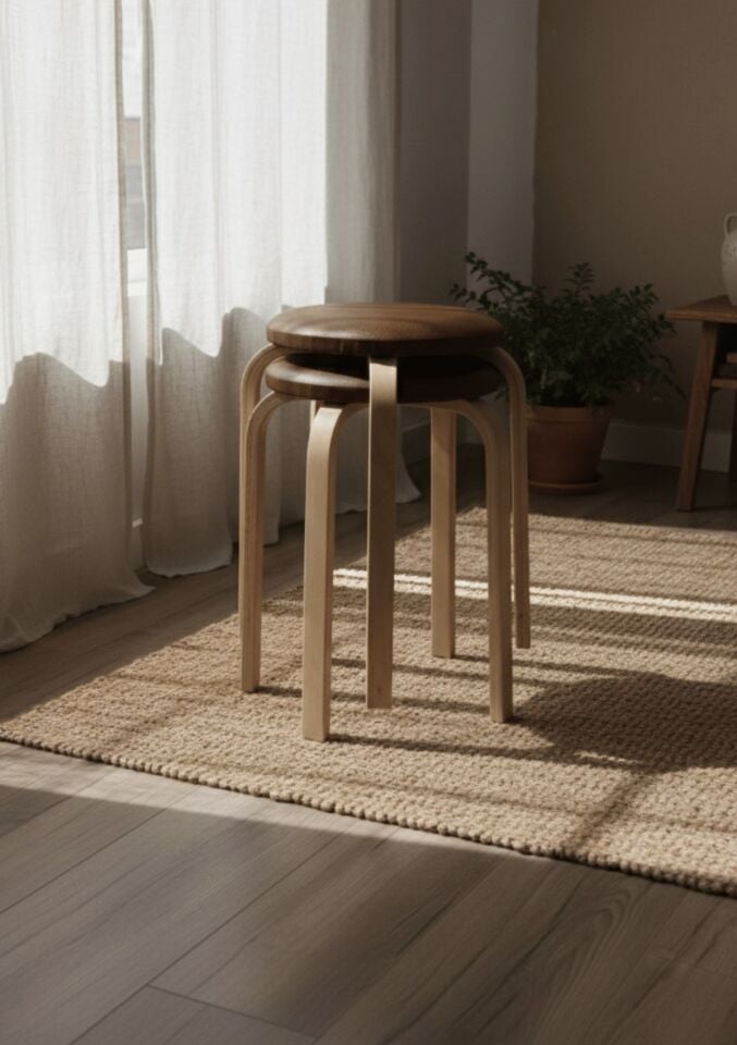 Hazar Deri Tabure, Papel Ayaklı  2 Adet Açık Kahve