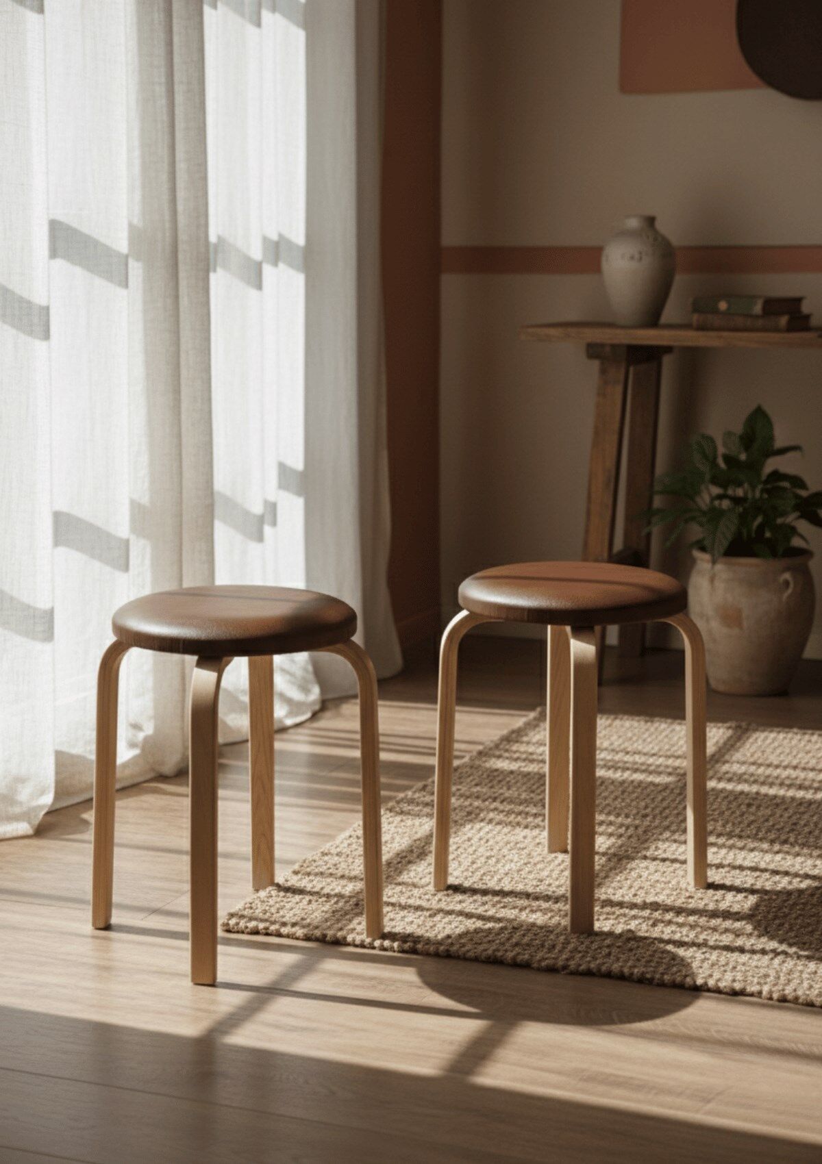 Hazar Deri Tabure, Papel Ayaklı  2 Adet Açık Kahve