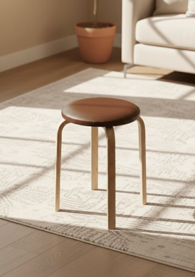 Hazar Deri Tabure, Papel Ayaklı  2 Adet Açık Kahve