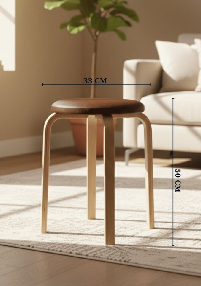 Hazar Deri Tabure, Papel Ayaklı  2 Adet Açık Kahve