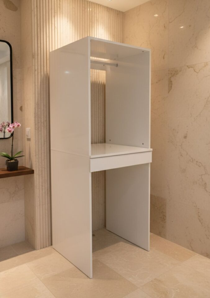 Altay Çamaşır Makinası Ve Kurutma Makinesi Dolabı Çekmeceli Banyo Dolabı Beyaz