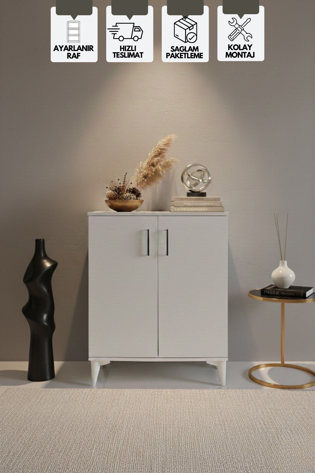 Çok Amaçlı Dolap 2 Kapaklı  Banyo, Mutfak, Kiler,  Beyaz