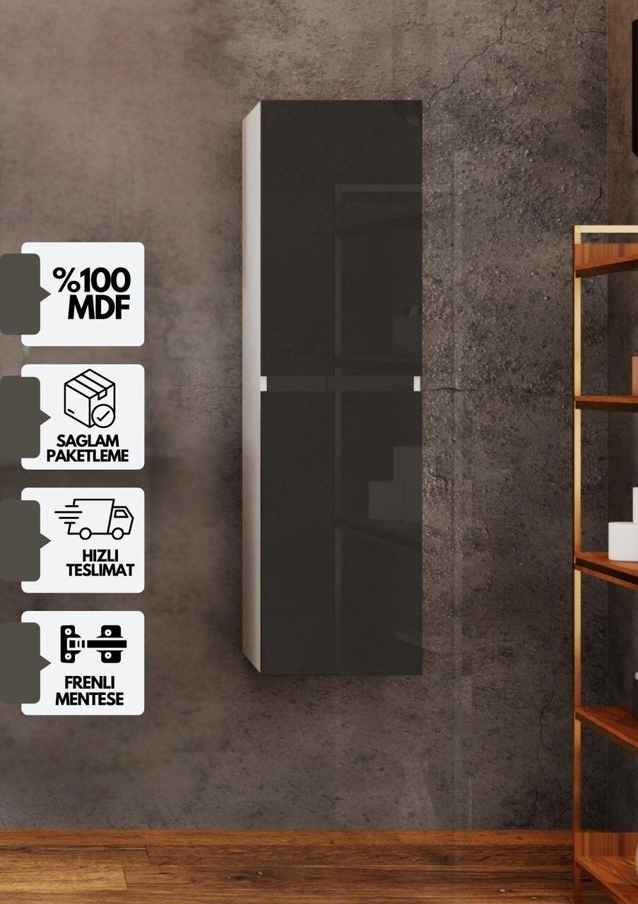 Yeni Venüs Banyo Dlb Boy Dolap Antrasit Demonte Antrasit - Beyaz