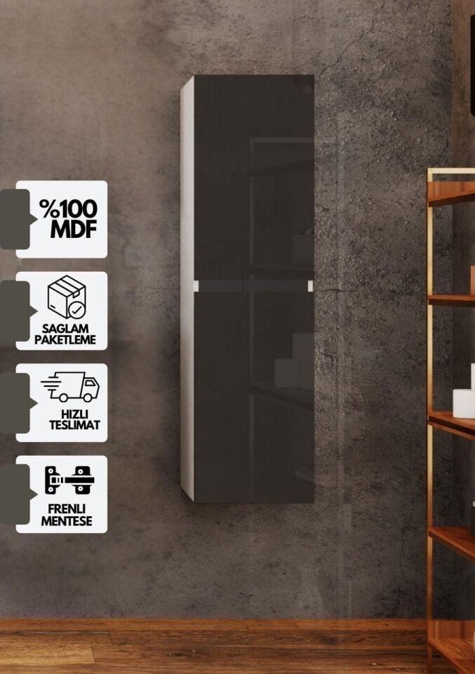 Yeni Venüs Banyo Dlb Boy Dolap Antrasit Demonte Antrasit - Beyaz