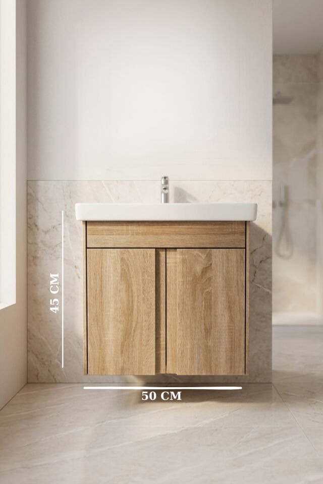 Magma Sonomo 50 Cm, Lavabolu Alt Banyo Dolabı, Kapaklı Banyo Dolabı, Seramik Lavabo Dahil Sonomo Mdf