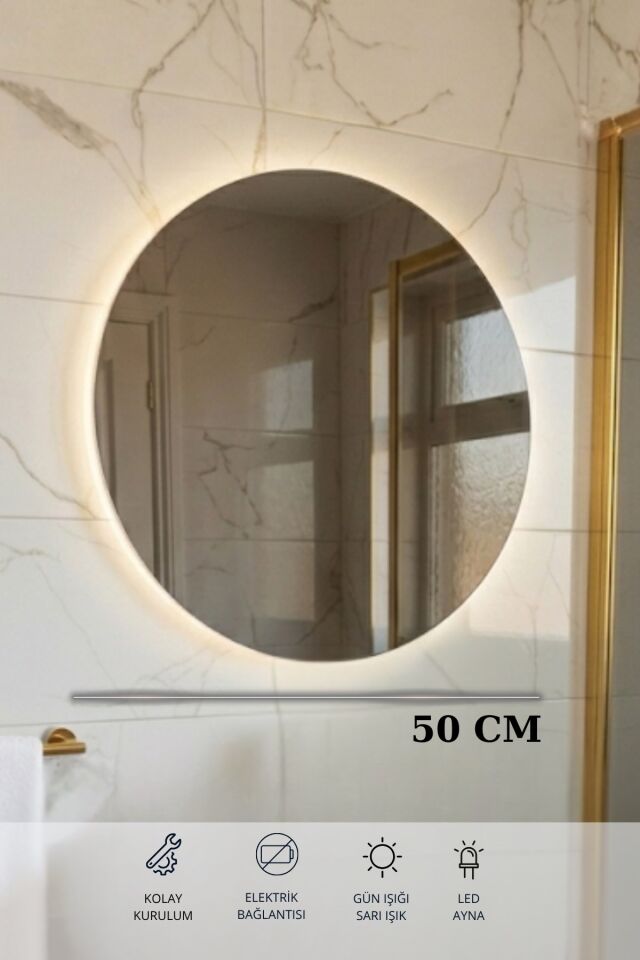 Magma Antrasit 50 Cm, Led Aynalı, Banyo Dolabı Seti, Seramik Lavabo Dahil, Mdf, Led'li