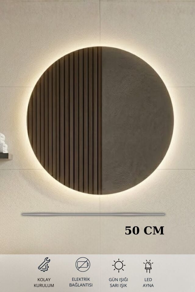 Kasırga Antrasit 50 Cm, Led Aynalı, Banyo Dolabı Seti, Seramik Lavabo Dahil, Mdf, Led'li