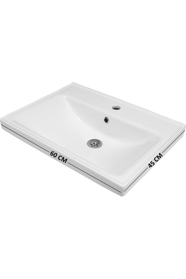 Ege 60 Cm Led Aynalı, 2 Kapaklı Banyo Dolabı Seti, Seramik Lavabo Dahil, Led'li