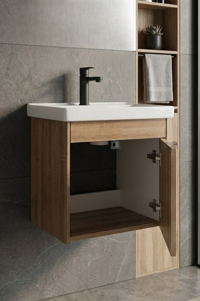 Kasırga Sonomo 50 Cm, Led Aynalı, Banyo Dolabı Seti, Seramik Lavabo Dahil, Sonomo, Mdf, Led'li