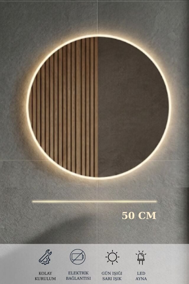 Kasırga Sonomo 50 Cm, Led Aynalı, Banyo Dolabı Seti, Seramik Lavabo Dahil, Sonomo, Mdf, Led'li