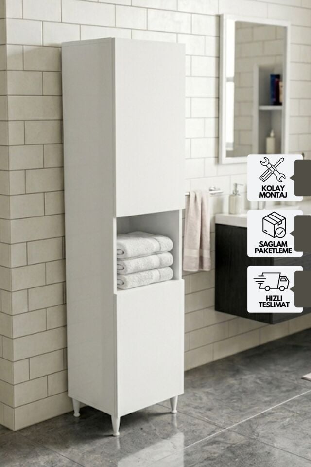 Çamaşır Sepetli Ayaklı Banyo Boy Dolabı, Çok Amaçlı Banyo Dolabı