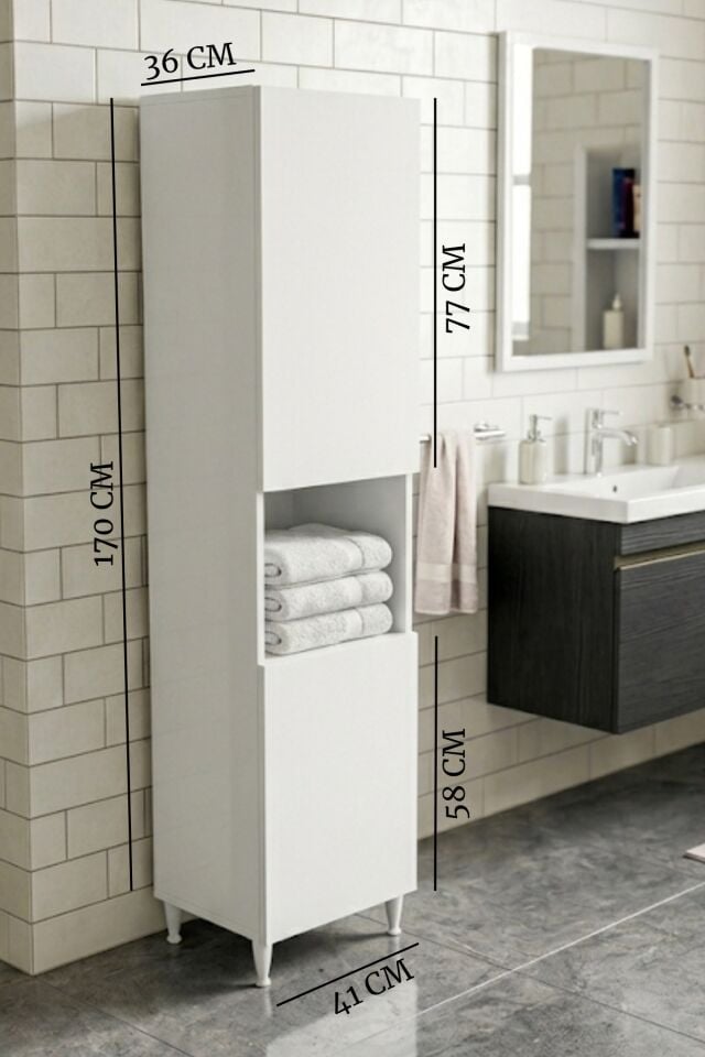 Çamaşır Sepetli Ayaklı Banyo Boy Dolabı, Çok Amaçlı Banyo Dolabı