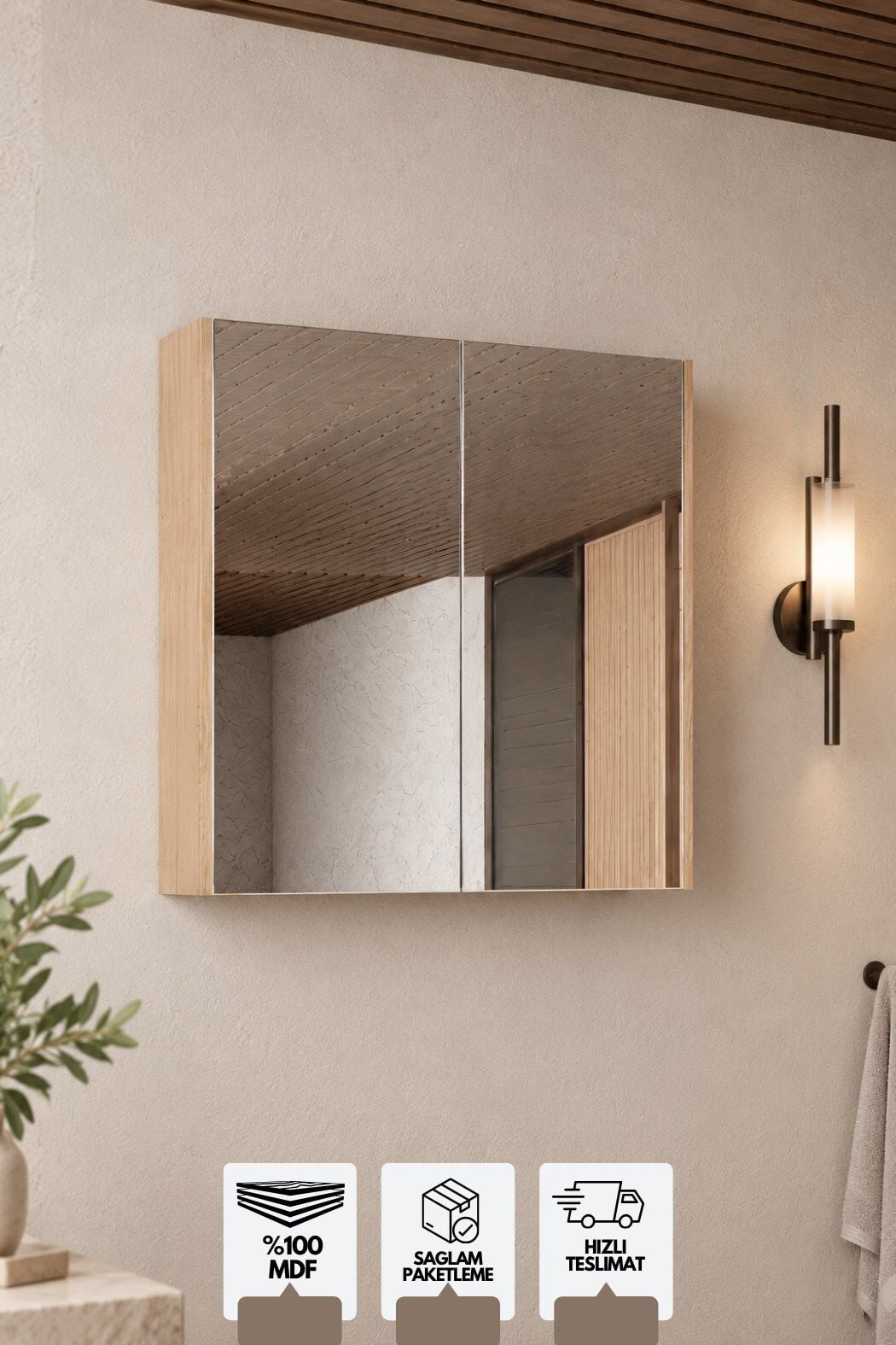 Milano 80 Cm, Banyo Dolabı, Üst Modül, Aynalı Dolap