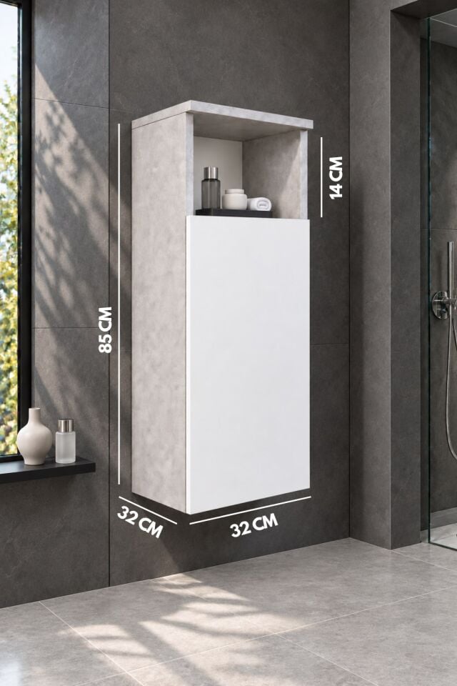 Karen Banyo Everest Çok Amaçlı Dolap, Retro Taş - Beyaz