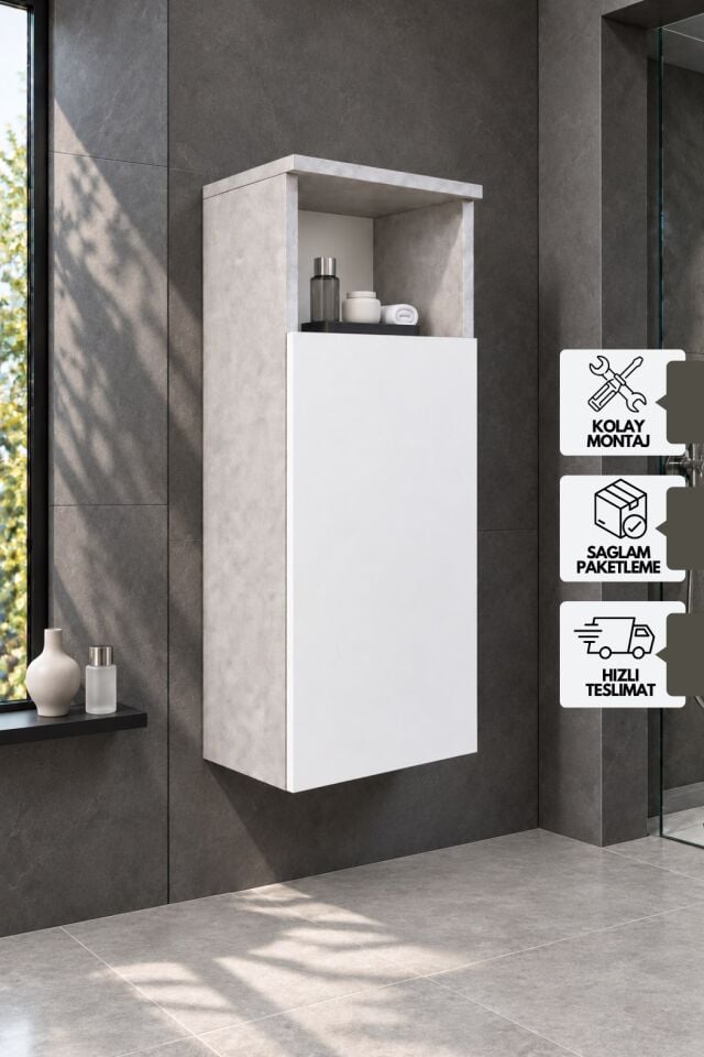 Karen Banyo Everest Çok Amaçlı Dolap, Retro Taş - Beyaz