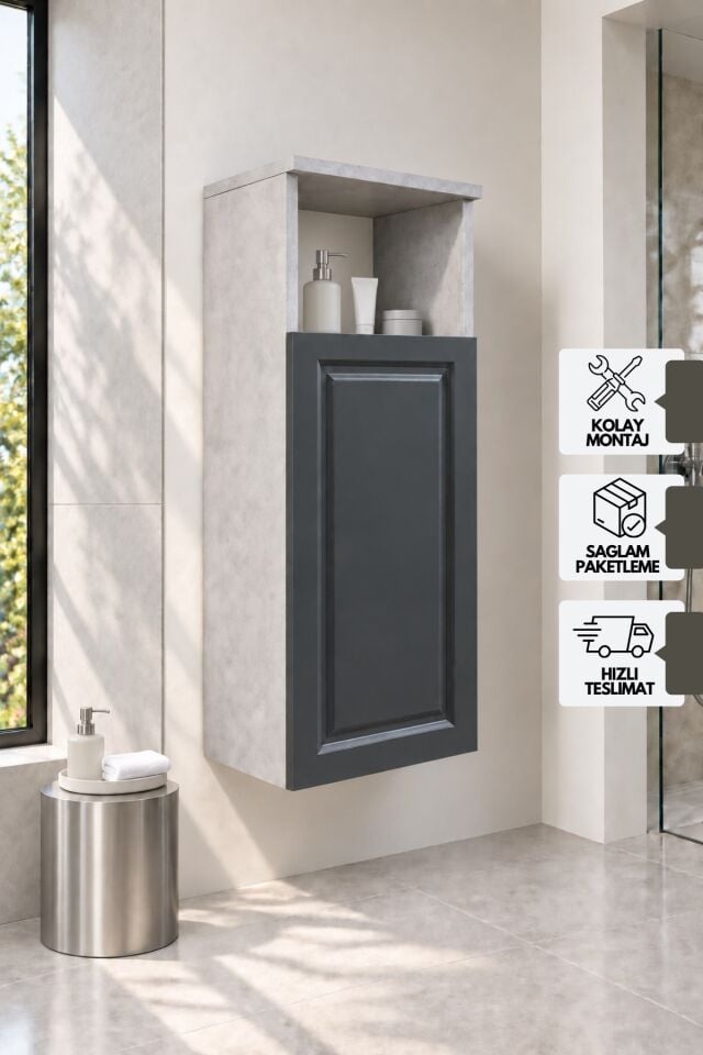 Karen Banyo Burgaz Çok Amaçlı Dolap, Retro Taş - Antrasit 