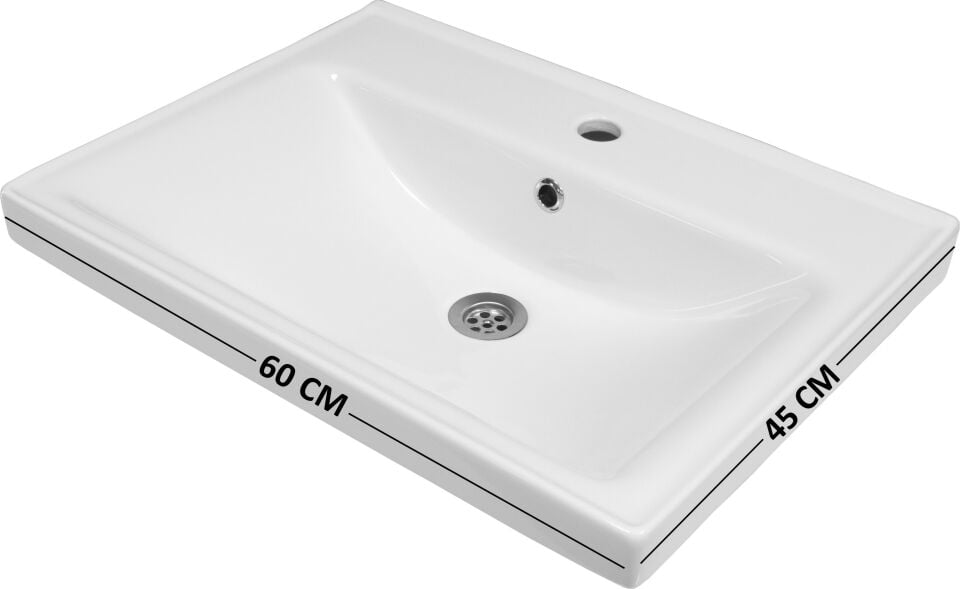 Mimoza 60 Cm, Mdf, Lavabolu Alt Banyo Dolabı, Kapaklı Banyo Dolabı, Seramik Lavabo Dahil, Mdf